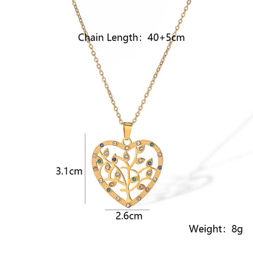 Wholesale Simple Style Heart Shape Titanium Steel Plating Inlay 18k Gold Plated Zircon Pendant Necklace