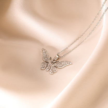 Wholesale Simple Style Butterfly Titanium Steel Plating Inlay 18k Gold Plated Zircon Pendant Necklace