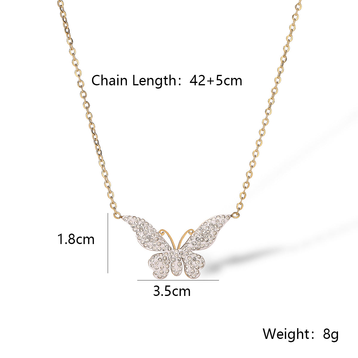 Wholesale Simple Style Butterfly Titanium Steel Plating Inlay 18k Gold Plated Zircon Pendant Necklace