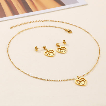 Simple Style Classic Style Heart Shape Stainless Steel Hollow Out Jewelry Set