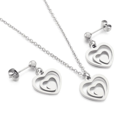 Simple Style Classic Style Heart Shape Stainless Steel Hollow Out Jewelry Set