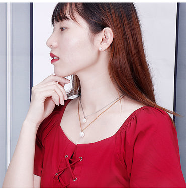 Lady Simple Style Solid Color Stainless Steel Earrings Necklace