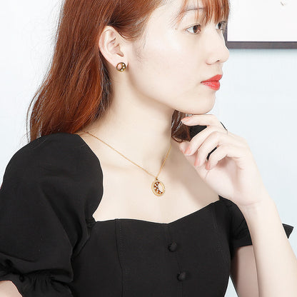 Korean Style Moon Stainless Steel Titanium Steel Earrings Necklace