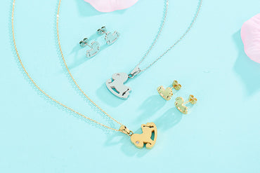 Simple Style Horse Stainless Steel Titanium Steel Plating Inlay Zircon Jewelry Set