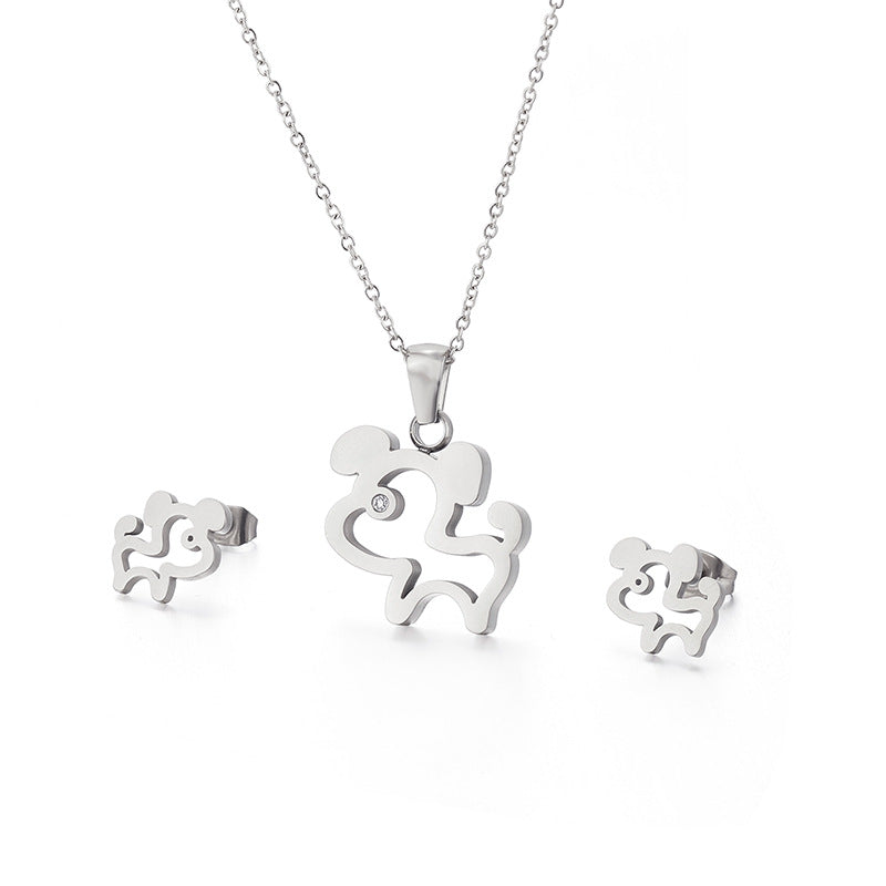 Cartoon Style Dog Stainless Steel Titanium Steel Plating Inlay Zircon Jewelry Set