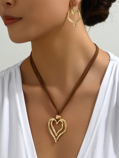 Vintage Style Heart Shape Pu Leather Alloy Women's Jewelry Set