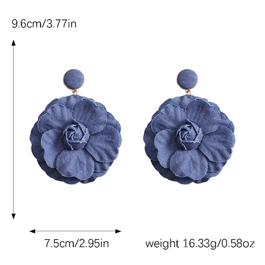1 Piece Casual Nordic Style Flower Cloth Silver Plated Drop Earrings