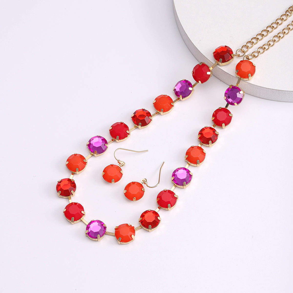 Elegant Nordic Style Glam Round Artificial Gemstones Inlay Artificial Gemstones Gold Plated Women's Earrings Necklace