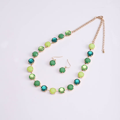 Elegant Nordic Style Glam Round Artificial Gemstones Inlay Artificial Gemstones Gold Plated Women's Earrings Necklace
