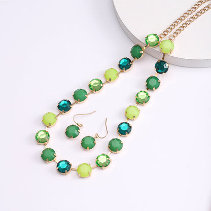 Elegant Nordic Style Glam Round Artificial Gemstones Inlay Artificial Gemstones Gold Plated Women's Earrings Necklace