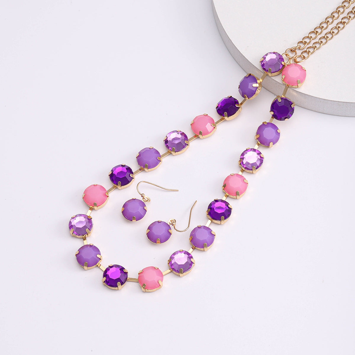 Elegant Nordic Style Glam Round Artificial Gemstones Inlay Artificial Gemstones Gold Plated Women's Earrings Necklace