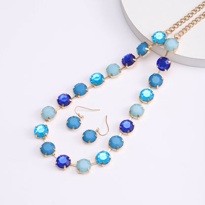 Elegant Nordic Style Glam Round Artificial Gemstones Inlay Artificial Gemstones Gold Plated Women's Earrings Necklace