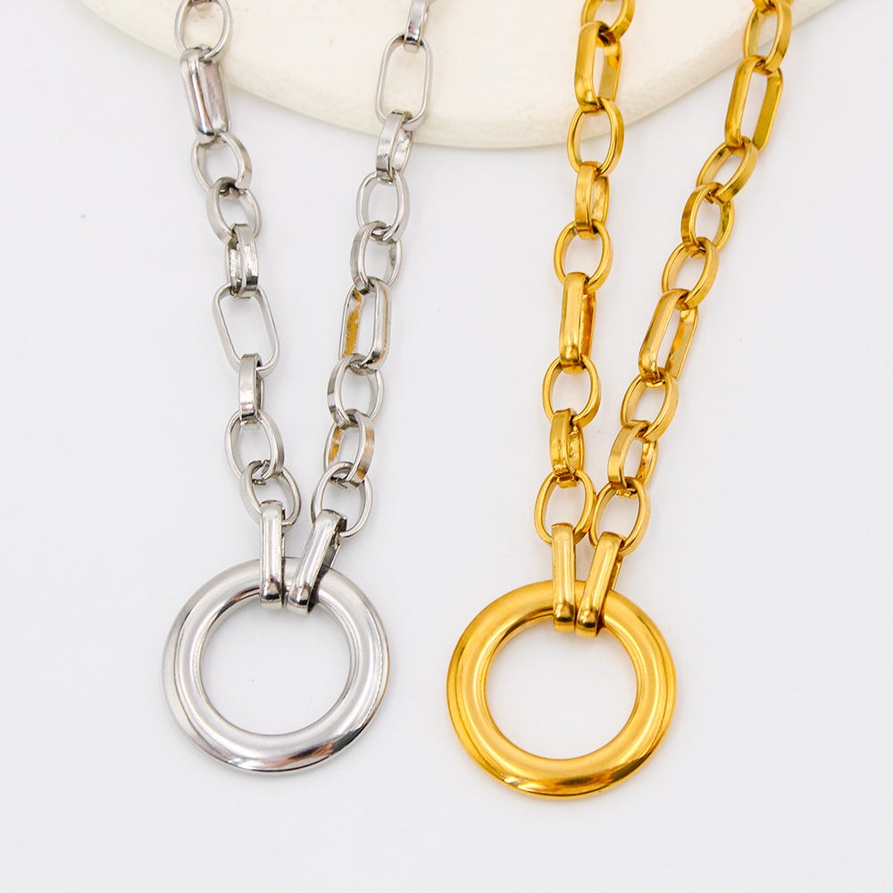 Vintage Style Circle Solid Color Stainless Steel Plating 18k Gold Plated Women's Pendant Necklace