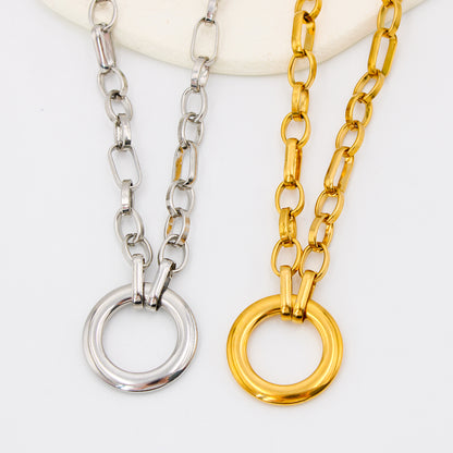 Vintage Style Circle Solid Color Stainless Steel Plating 18k Gold Plated Women's Pendant Necklace