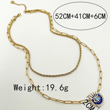 Wholesale Simple Style Roman Style Artistic Eye Stainless Steel Plating Inlay Gold Plated Zircon Layered Necklaces