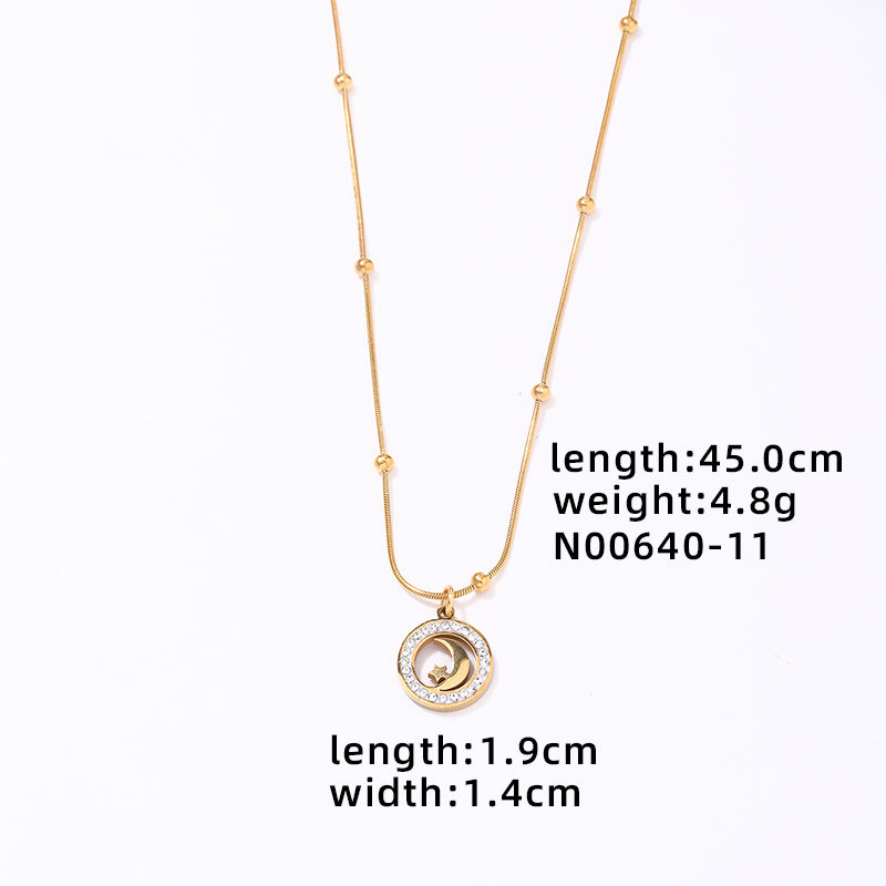 Elegant Simple Style Streetwear Star Moon Heart Shape Stainless Steel Titanium Steel Copper Gold Plated Zircon Pendant Necklace In Bulk