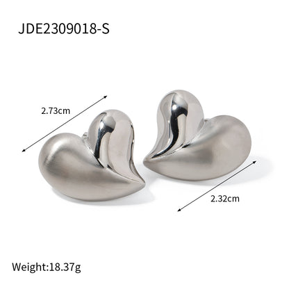 1 Pair Ig Style Wedding Simple Style Heart Shape Chunky Three-dimensional Metal Stainless Steel Titanium Steel Ear Studs