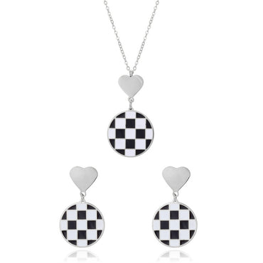 Vintage Style Heart Shape Checkered Stainless Steel Plating Jewelry Set