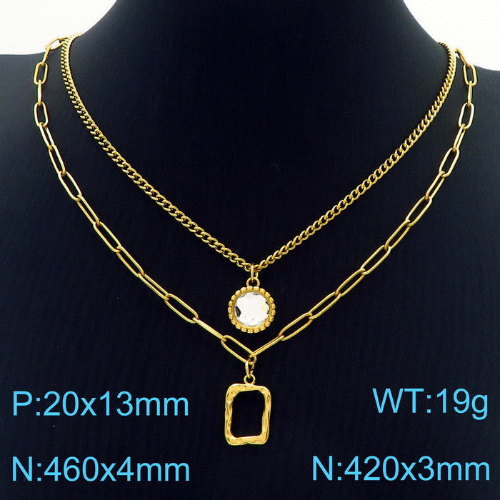 Wholesale Vintage Style Round Square Titanium Steel Irregular Plating Pendant Necklace