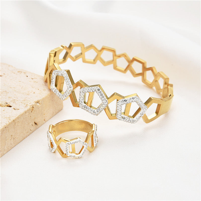 Vintage Style Pentagon Geometric Stainless Steel Rings