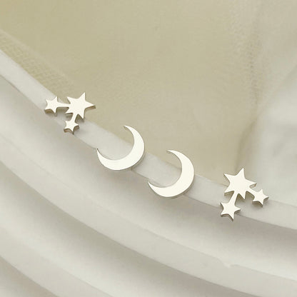 1 Set Elegant Sweet Star Moon Stainless Steel Ear Studs