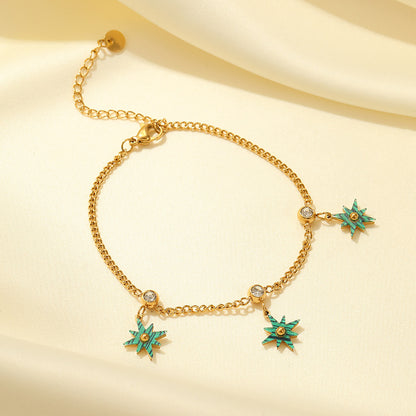 Simple Style Eight Awn Star Stainless Steel Titanium Steel Plating Inlay Zircon Gold Plated Bracelets