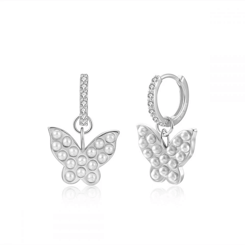 1 Pair Cute Sweet Heart Shape Butterfly Plating Inlay Copper Pearl Zircon 18k Gold Plated Drop Earrings