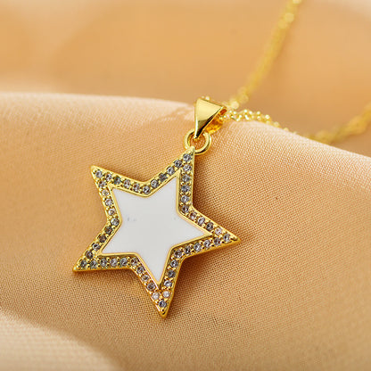 Sweet Star Copper Enamel Plating Inlay Rhinestones Pendant Necklace