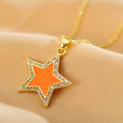 Sweet Star Copper Enamel Plating Inlay Rhinestones Pendant Necklace