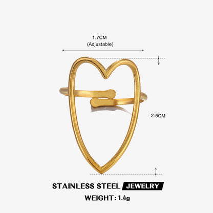 Exaggerated Heart Shape Stainless Steel Plating 18k Gold Plated Open Rings