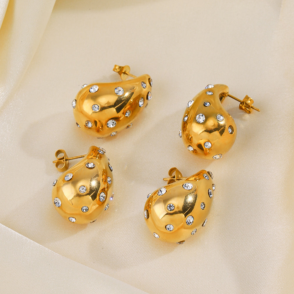 1 Pair Ig Style Water Droplets Plating Inlay Stainless Steel Zircon 18k Gold Plated Ear Studs