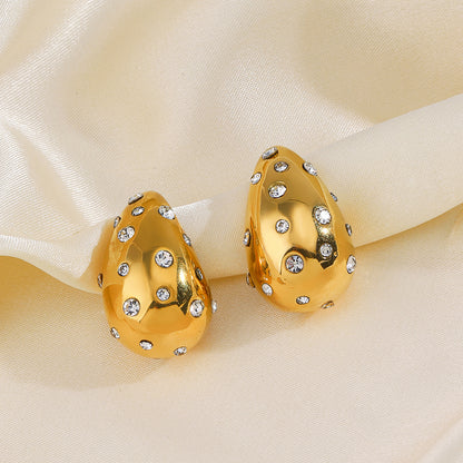 1 Pair Ig Style Water Droplets Plating Inlay Stainless Steel Zircon 18k Gold Plated Ear Studs