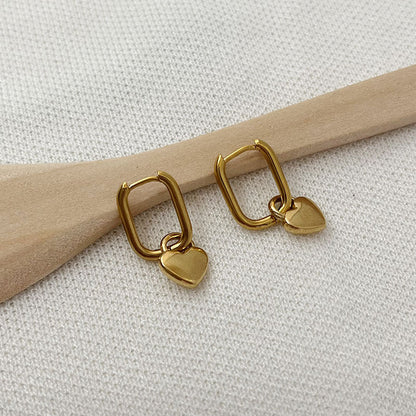 1 Pair Vintage Style Heart Shape Plating Titanium Steel Hoop Earrings