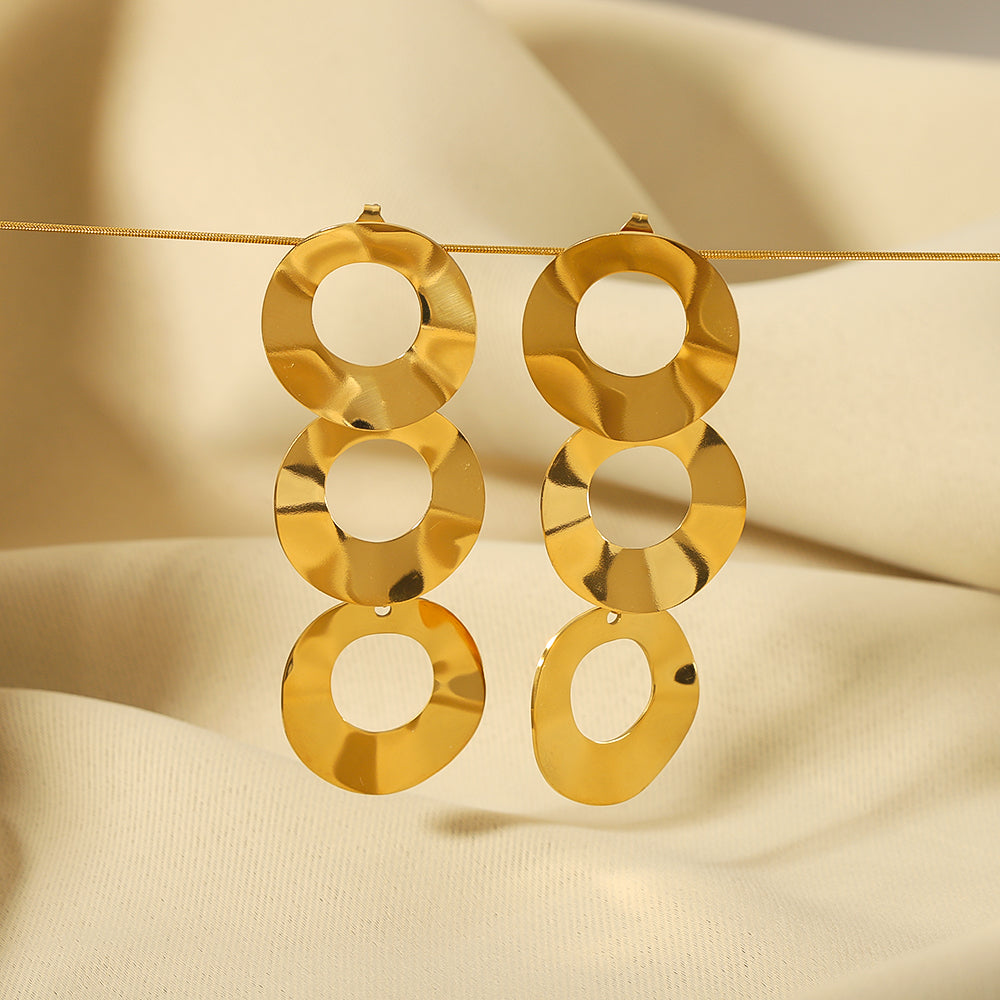 1 Pair Vintage Style Irregular Circle Splicing Polishing Patchwork Plating Stainless Steel 18k Gold Plated Drop Earrings