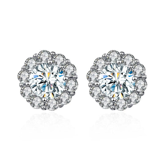 1 Pair Sweet Shiny Round Plating Inlay Sterling Silver Zircon Silver Plated Ear Studs