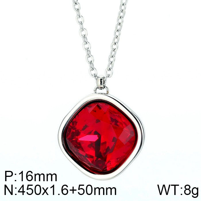 Formal Simple Style Geometric Stainless Steel Inlay Zircon Pendant Necklace