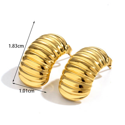 1 Pair Simple Style Spiral Stripe Shell Stainless Steel Ear Studs