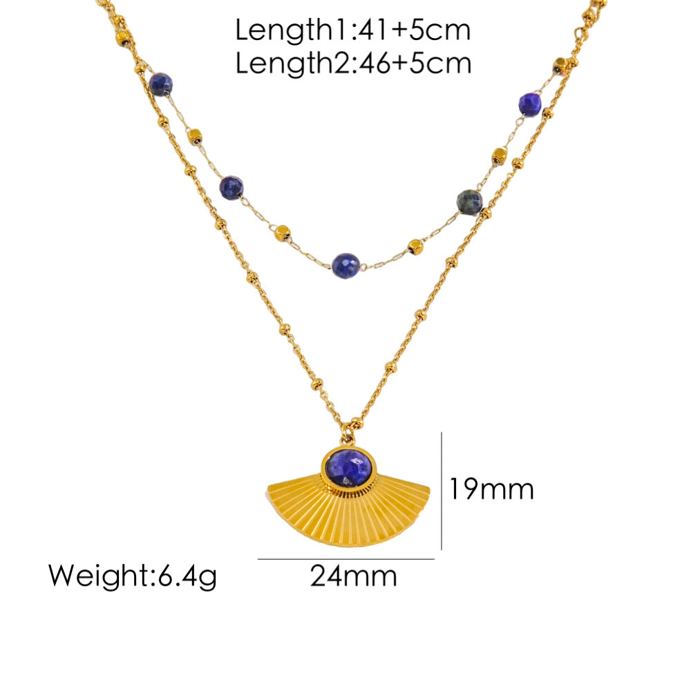 Wholesale Vintage Style Sector Stainless Steel Plating Inlay Natural Stone Pendant Necklace