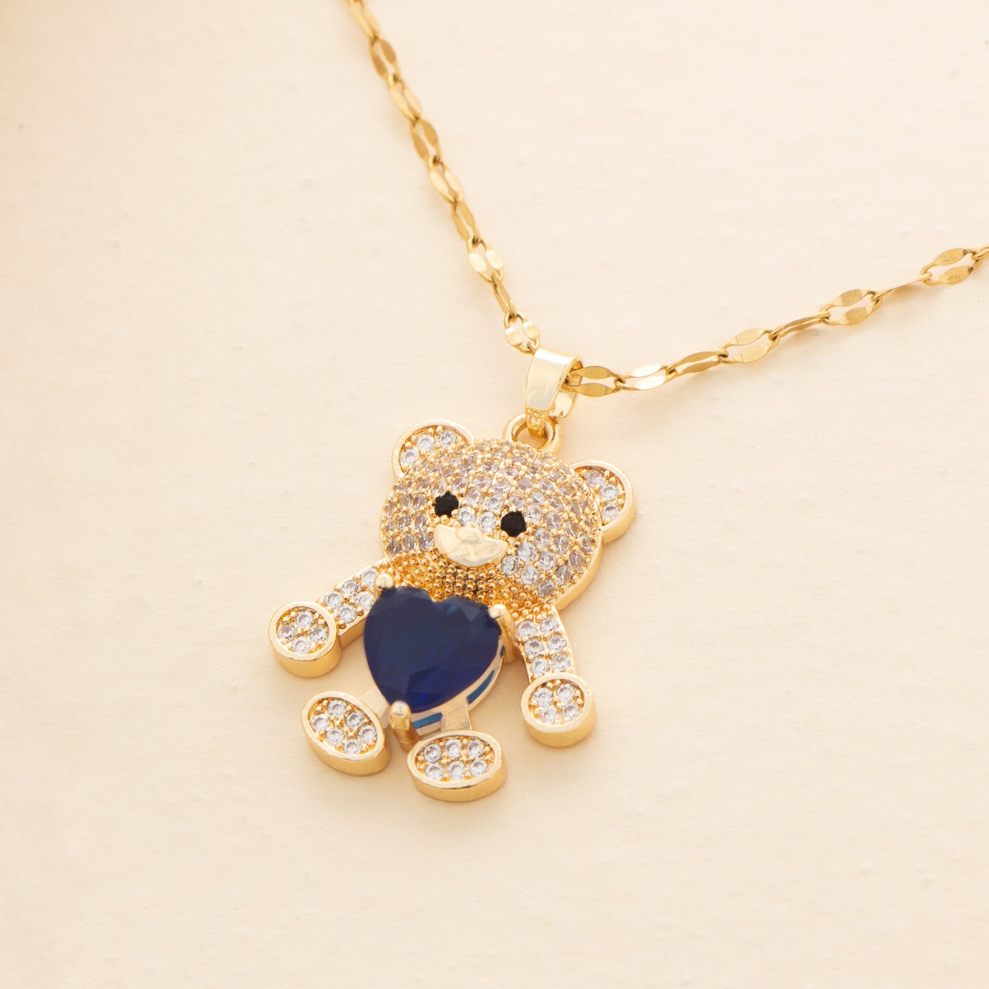 Wholesale Cute Little Bear Stainless Steel Plating Inlay 18k Gold Plated Zircon Pendant Necklace