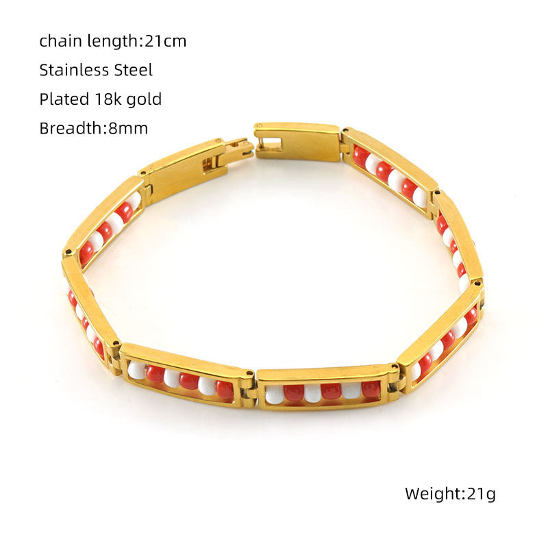 Fashion Geometric Stainless Steel Gold Plated Beads Bracelets