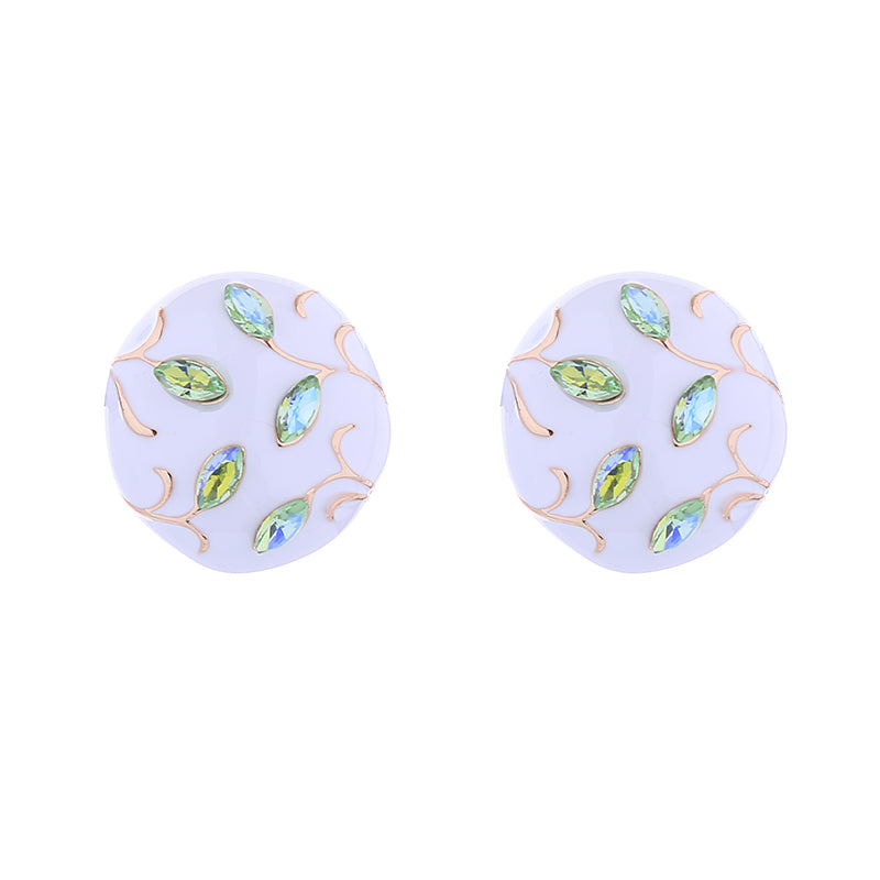 1 Pair Elegant Round Enamel Inlay Alloy Rhinestones Gold Plated Ear Studs