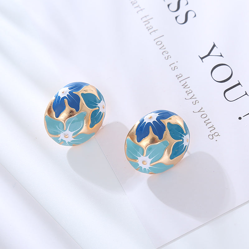 1 Pair Elegant Flower Enamel Plating Alloy Gold Plated Earrings