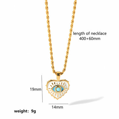 Retro Irregular Square Heart Shape Stainless Steel Polishing Plating Inlay Turquoise 18k Gold Plated Pendant Necklace