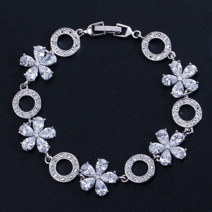 Elegant Lady Flower Copper Plating Inlay Zircon White Gold Plated Rhodium Plated Bracelets