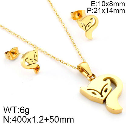 Cute Fox Stainless Steel Titanium Steel Plating Earrings Necklace