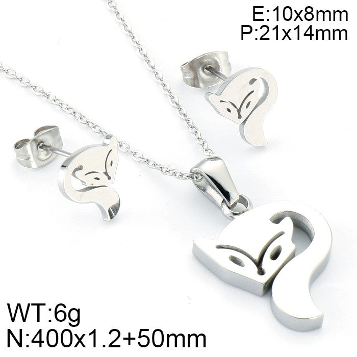 Cute Fox Stainless Steel Titanium Steel Plating Earrings Necklace