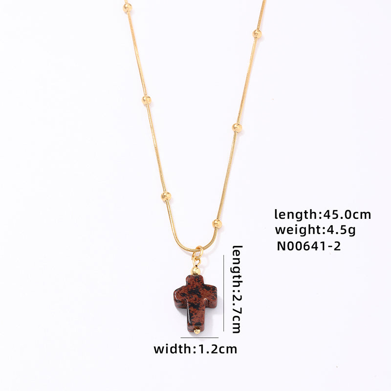 Wholesale Simple Style Classic Style Cross Stainless Steel Natural Stone Plating Chain Gold Plated Pendant Necklace