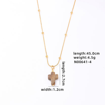 Wholesale Simple Style Classic Style Cross Stainless Steel Natural Stone Plating Chain Gold Plated Pendant Necklace