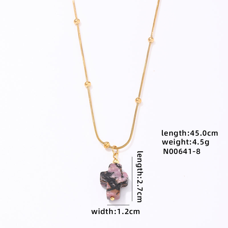 Wholesale Simple Style Classic Style Cross Stainless Steel Natural Stone Plating Chain Gold Plated Pendant Necklace