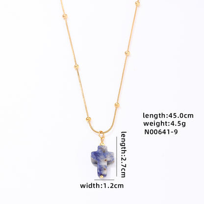 Wholesale Simple Style Classic Style Cross Stainless Steel Natural Stone Plating Chain Gold Plated Pendant Necklace